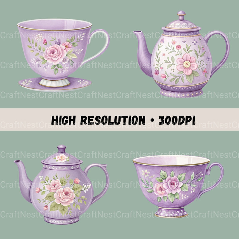 Tea Purple Clipart Bundle - CraftNest - Digital Crafting and Art