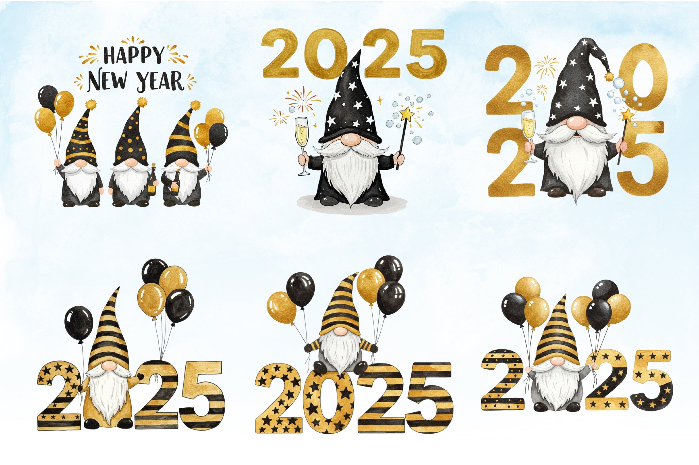 New Year Gnomes 2025 Clipart Bundle 4 - CraftNest - Digital Crafting and Art