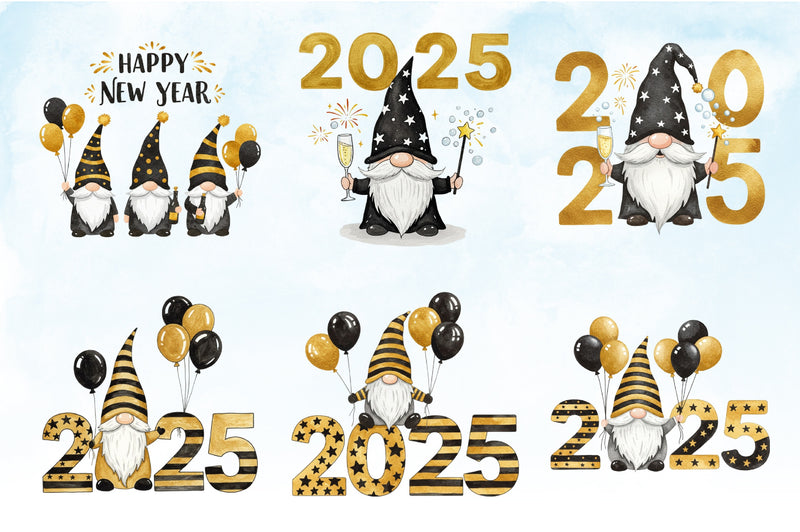 New Year Gnomes 2025 Clipart Bundle 4 - CraftNest - Digital Crafting and Art