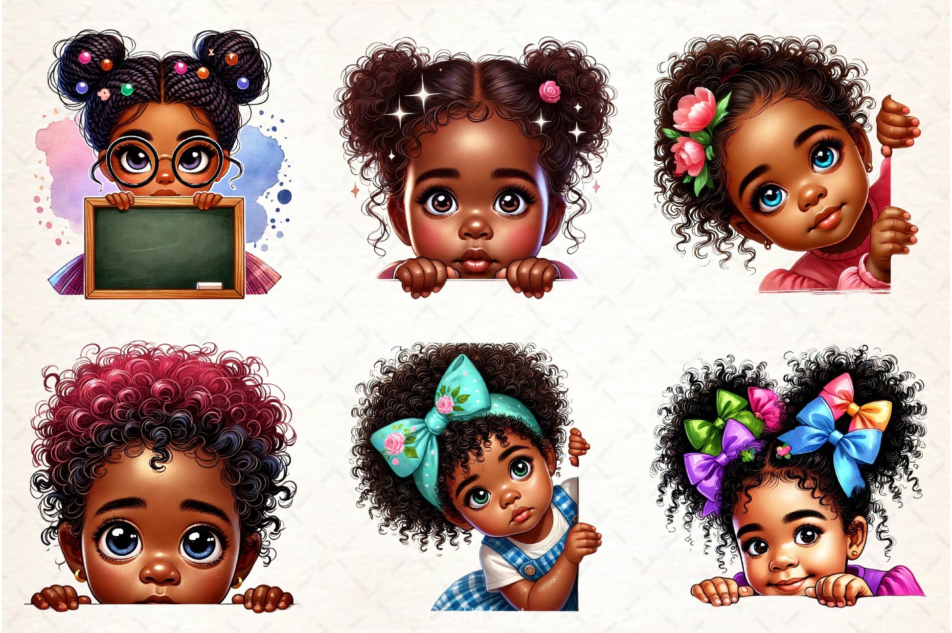 Peeking African American Girl Clipart Bundle - CraftNest - Digital Crafting and Art