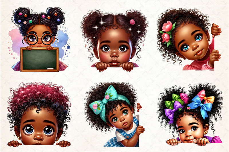 Peeking African American Girl Clipart Bundle - CraftNest - Digital Crafting and Art