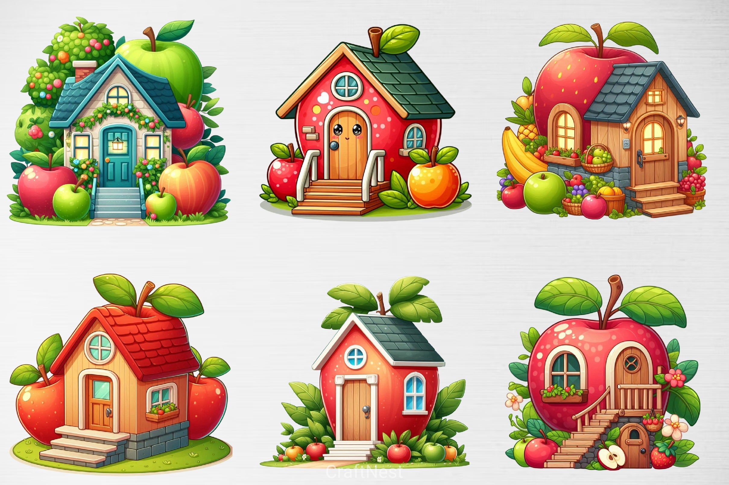 Apple House Clipart Bundle - CraftNest - Digital Crafting and Art