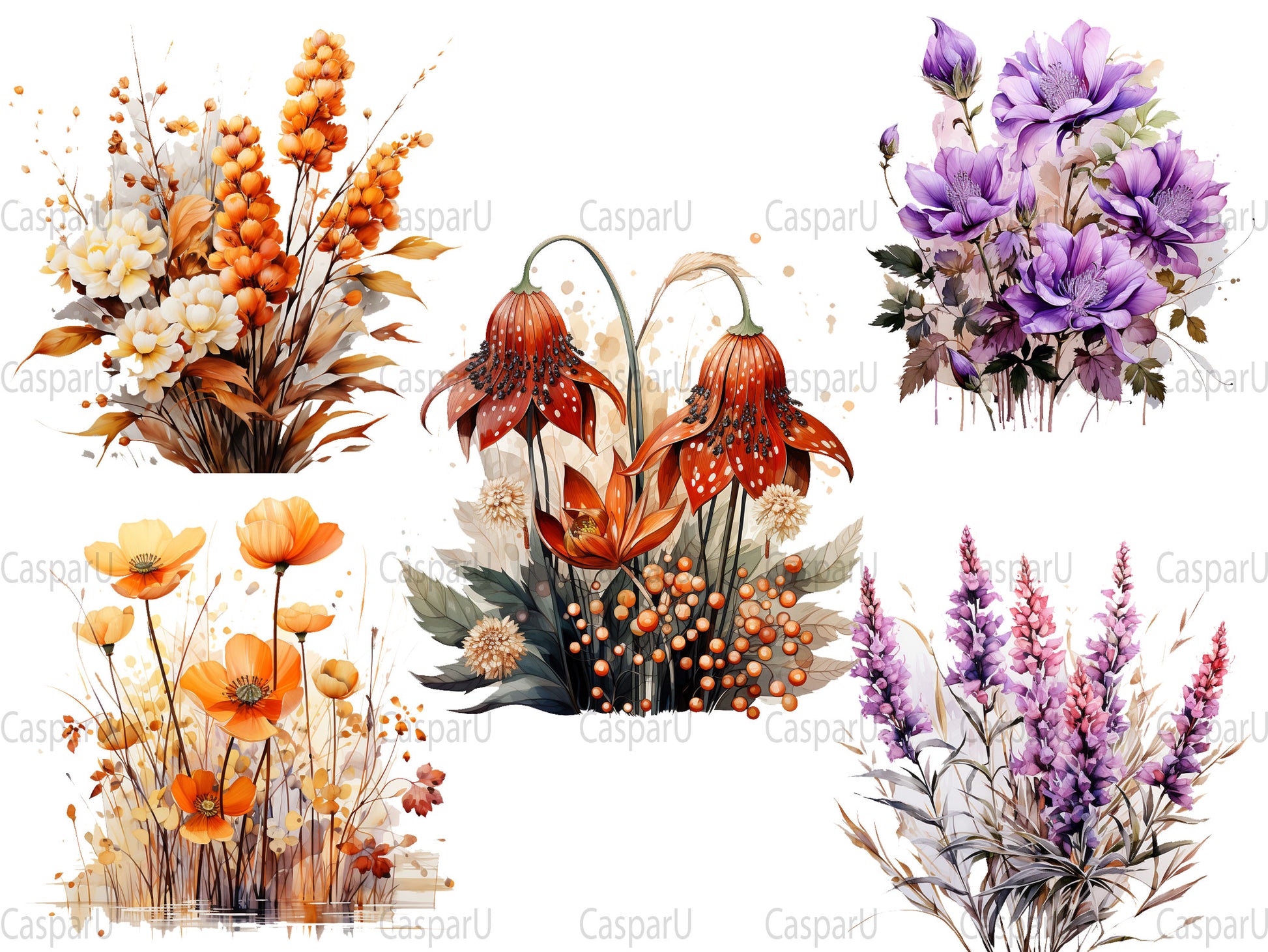 Autumn Floral Splendor Clipart - CraftNest