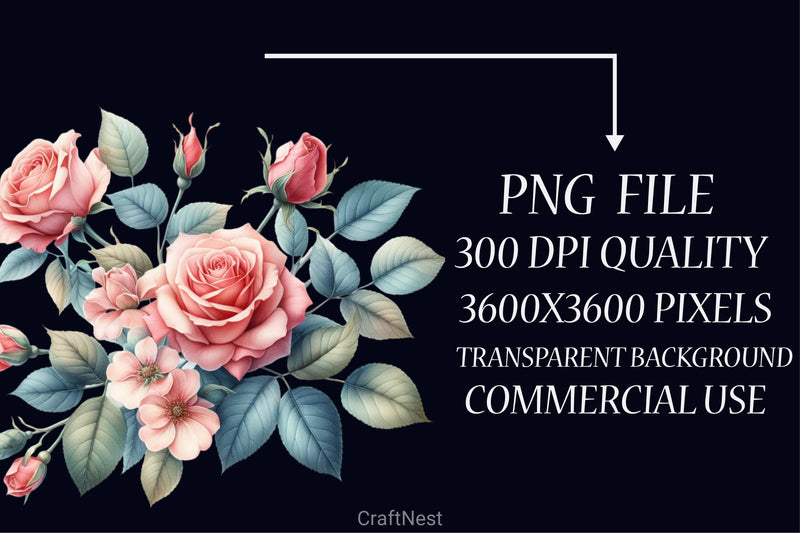 Pink Roses Clipart Bundle - CraftNest - Digital Crafting and Art