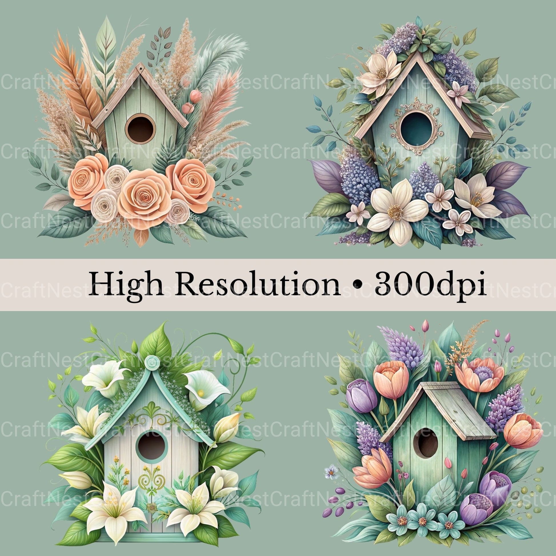 Birdhouses Flowers Clipart Bundle - CraftNest - Digital Crafting and Art