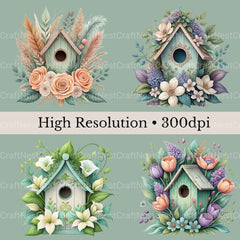 Birdhouses Flowers Clipart Bundle - CraftNest - Digital Crafting and Art
