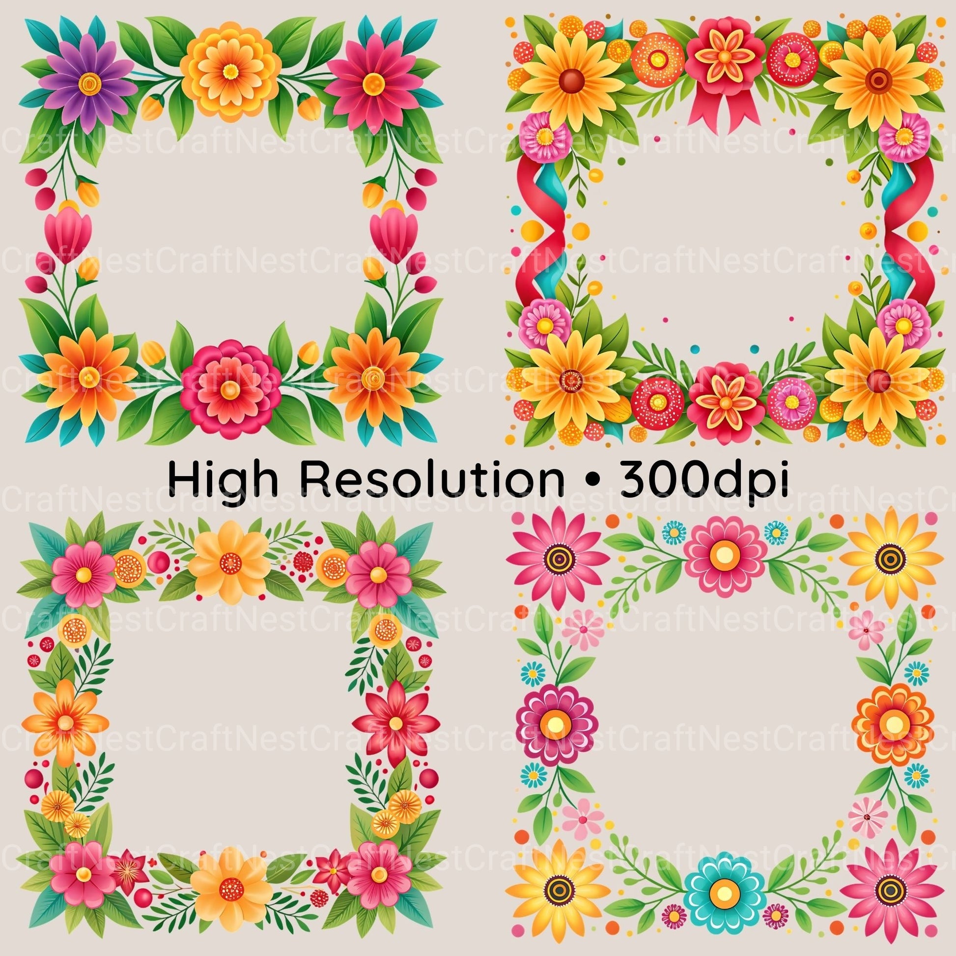 Fiesta Flower Frames Clipart Bundle - CraftNest - Digital Crafting and Art