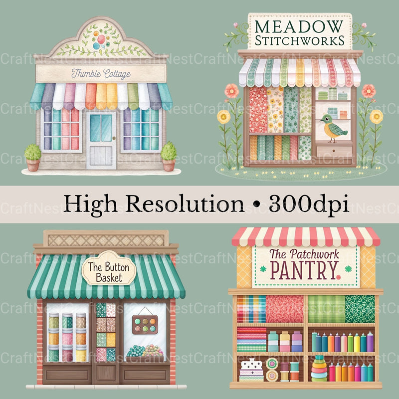 Village Shops Sewing Quilting Clipart Bundle - CraftNest - Digital Crafting and Art