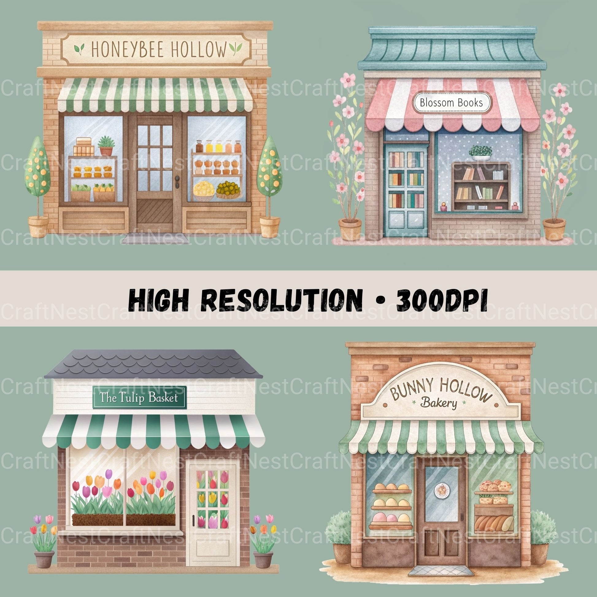 Village Shops Spring Clipart Bundle - CraftNest - Digital Crafting and Art
