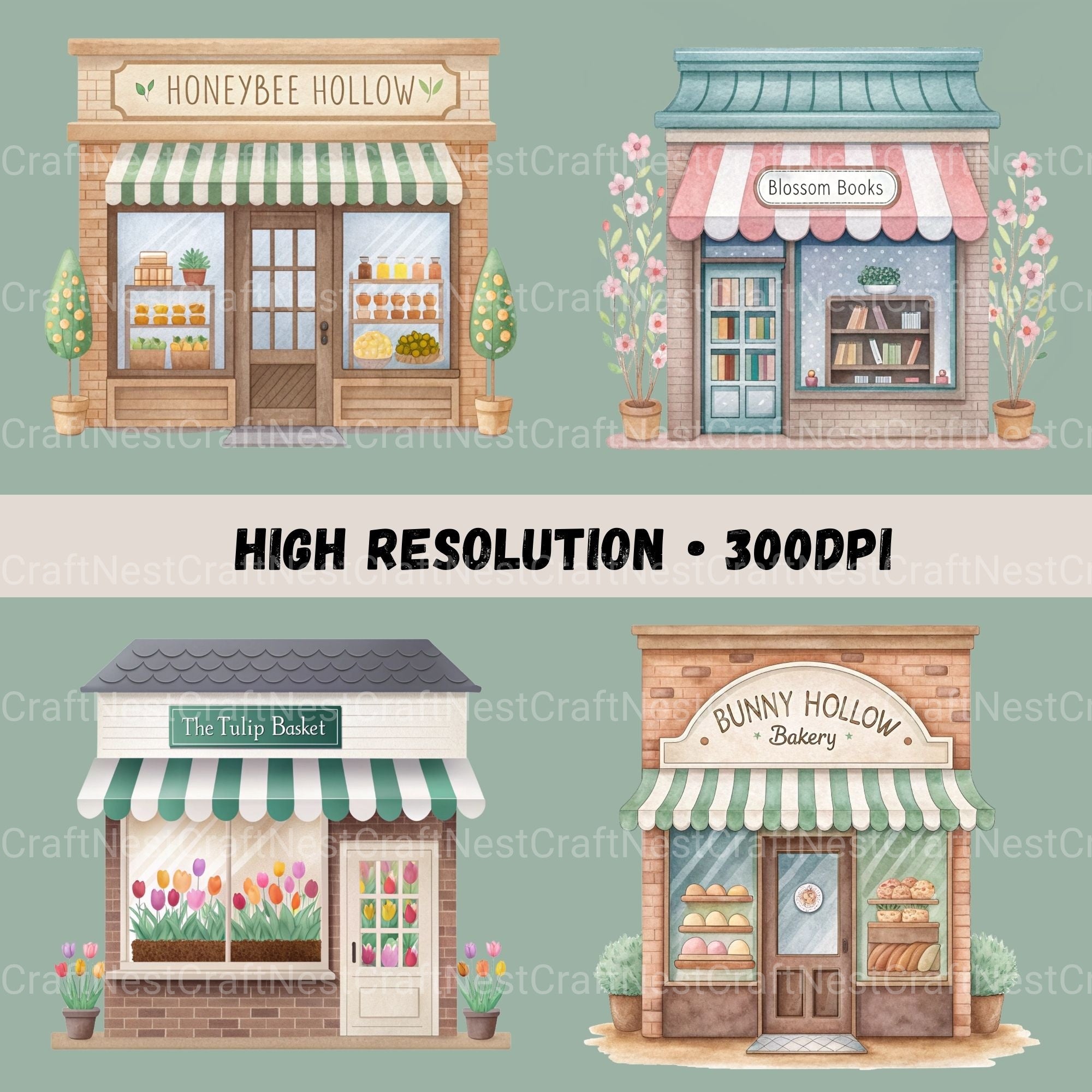 Village Shops Spring Clipart Bundle - CraftNest - Digital Crafting and Art