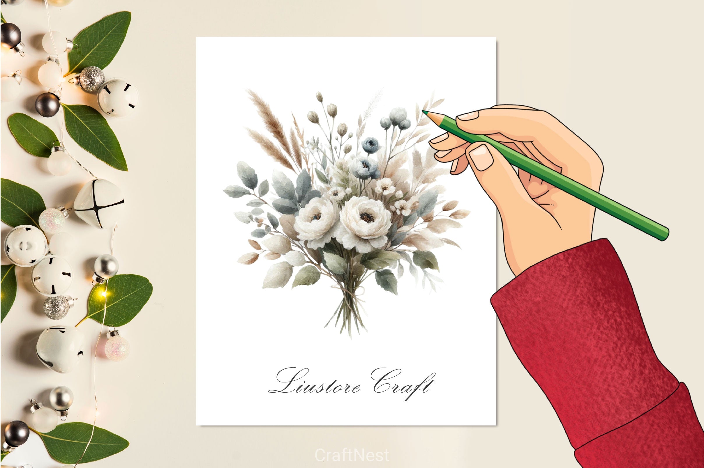 White Rustic Flower Clipart Bundle - CraftNest - Digital Crafting and Art