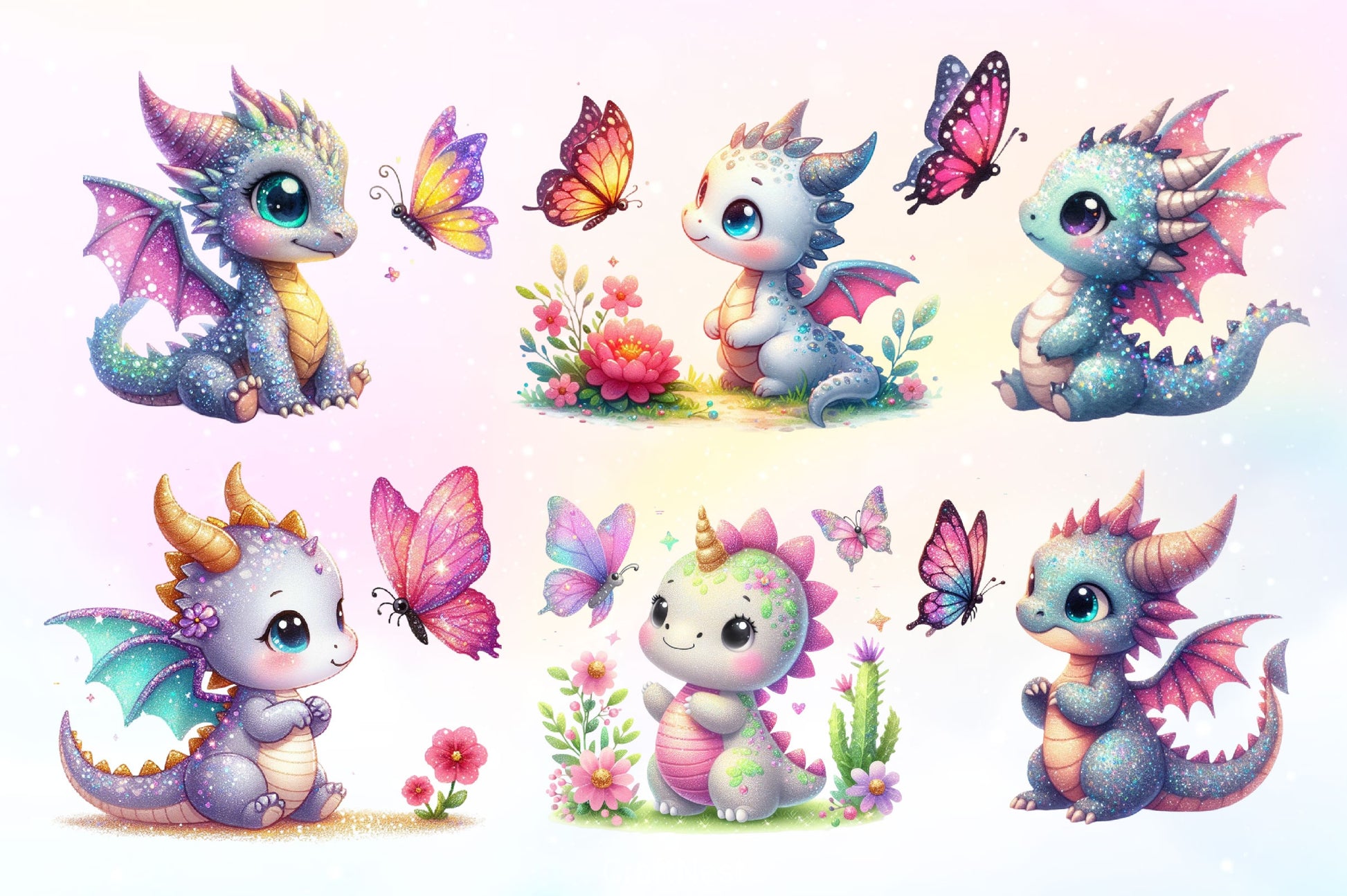 Cute Dragon With Butterfly Clipart Bundle 2 - CraftNest - Digital Crafting and Art