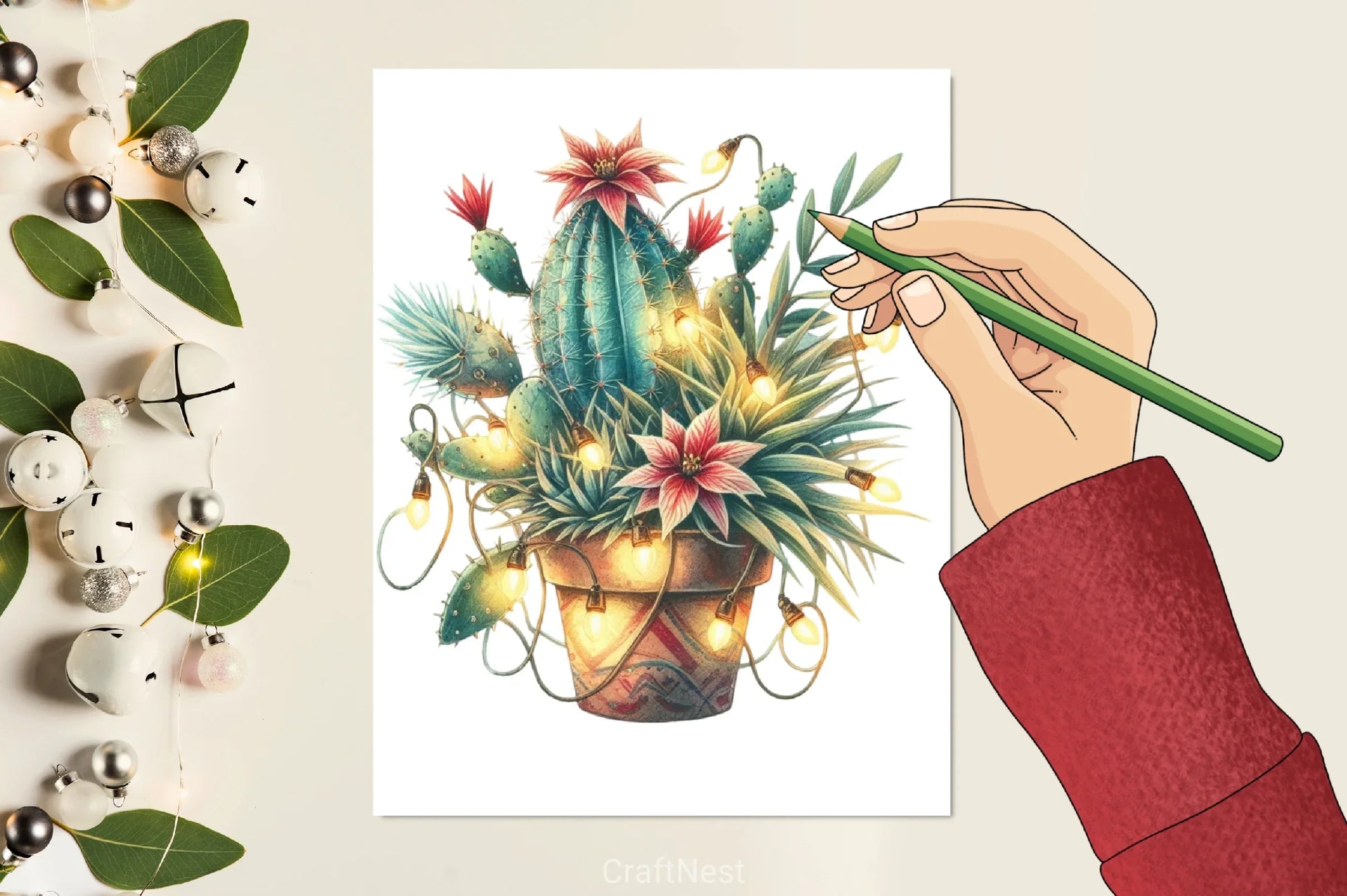 Vintage Christmas Cactus Clipart Bundle - CraftNest - Digital Crafting and Art