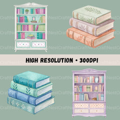 Books & Bookshelves Clipart Bundle - CraftNest - Digital Crafting and Art