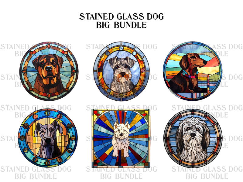 Stained Glass Dogs Clipart - CraftNest