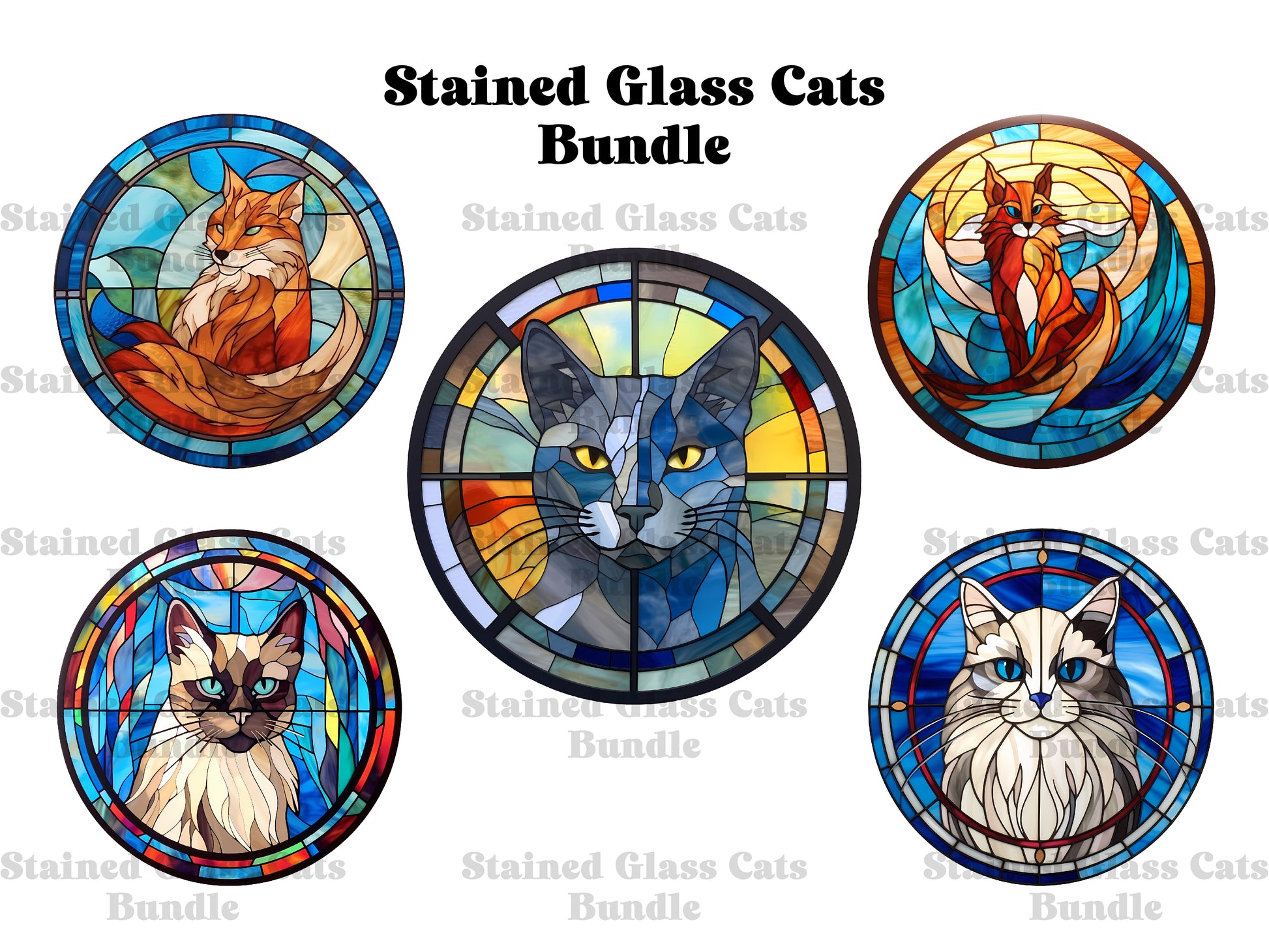 Stained Glass Cats Clipart - CraftNest