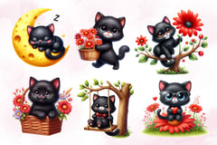 Cute Black Cat Clipart Bundle - CraftNest - Digital Crafting and Art