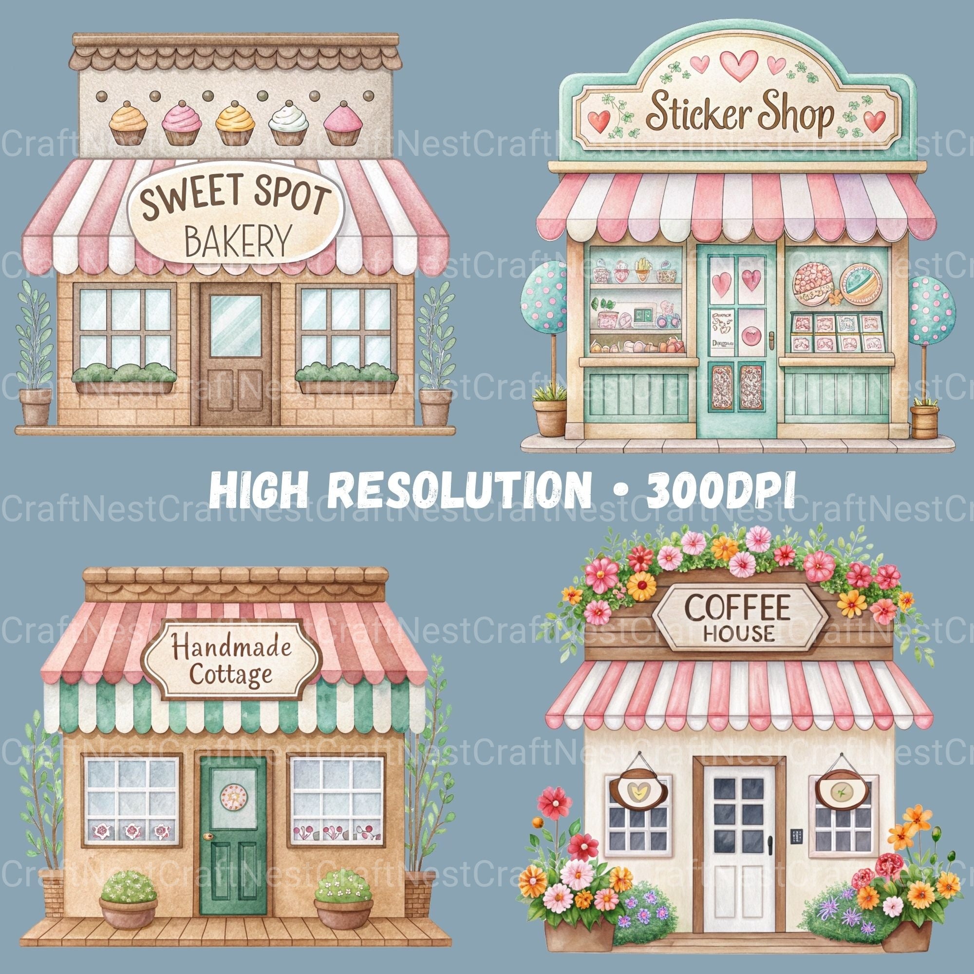 Village Shops Clipart Bundle - CraftNest - Digital Crafting and Art