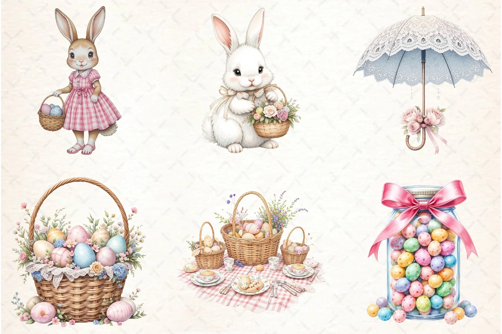 Pink & White Easter Clipart Bundle - CraftNest - Digital Crafting and Art