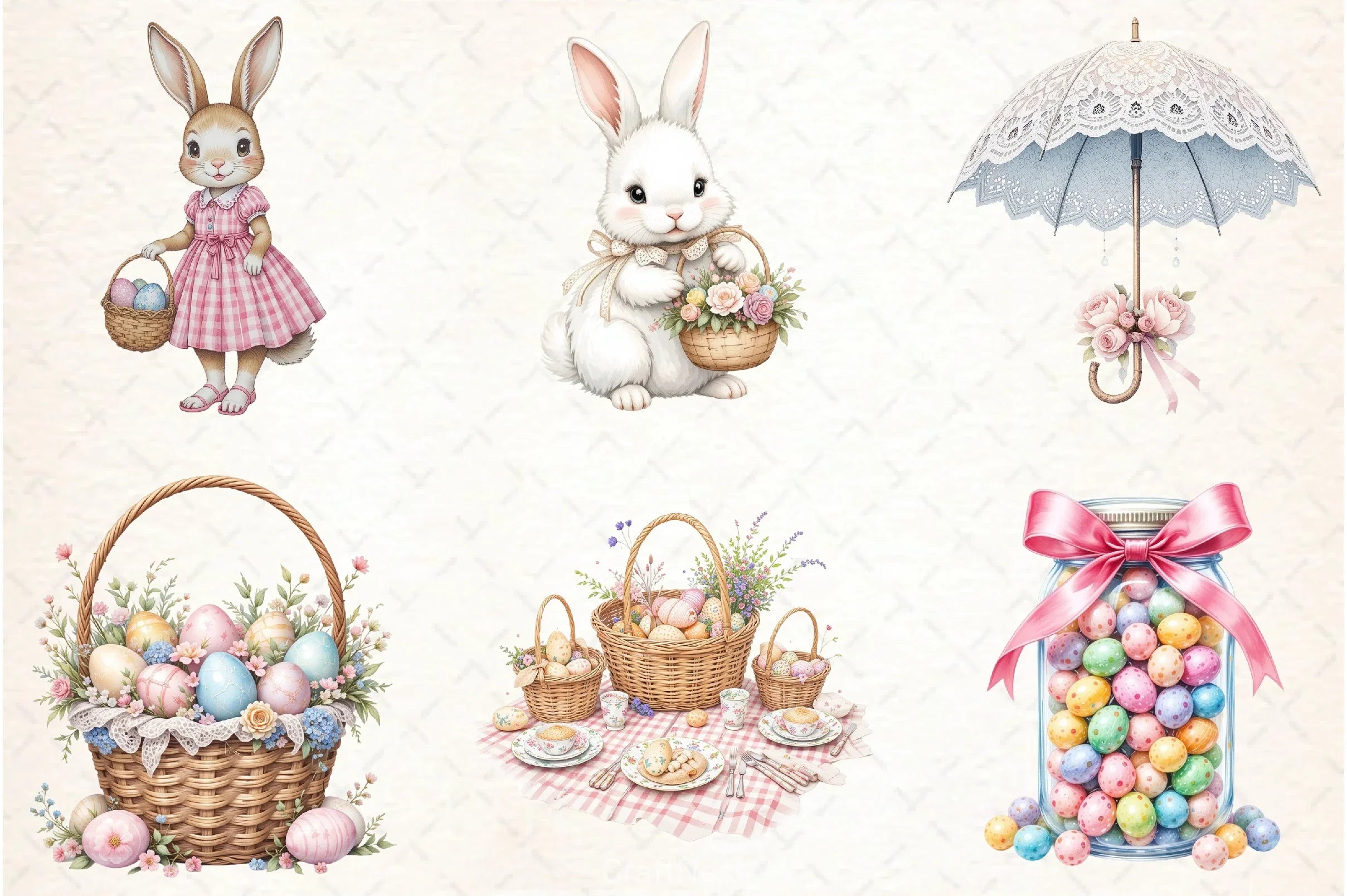 Pink & White Easter Clipart Bundle - CraftNest - Digital Crafting and Art