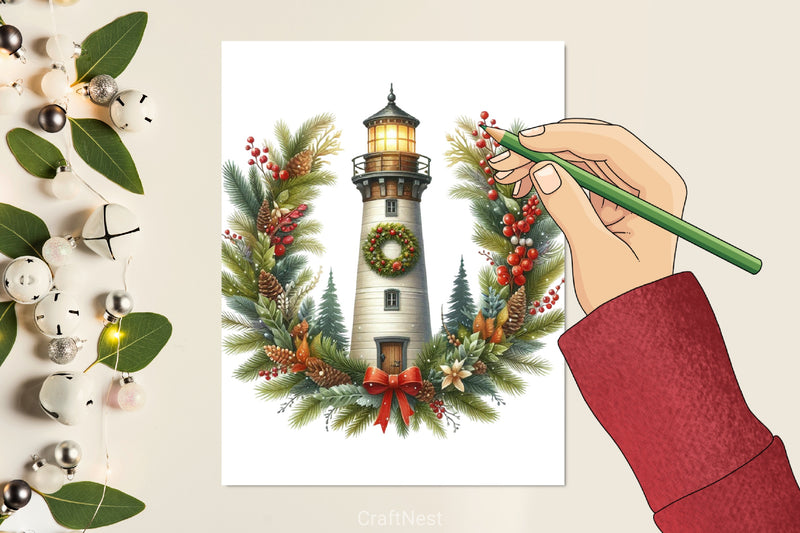 Christmas Lighthouse Clipart Bundle 2 - CraftNest - Digital Crafting and Art