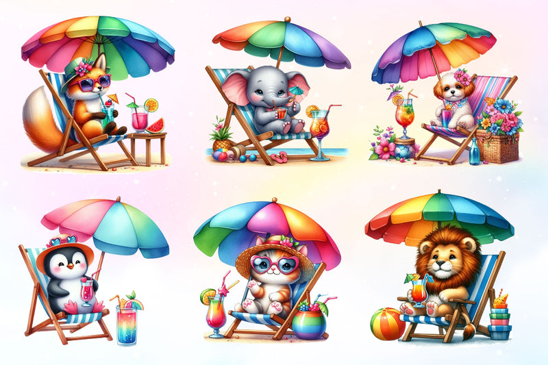 Summer Animals Relaxing On Beach Clipart Bundle 3 - CraftNest - Digital Crafting and Art
