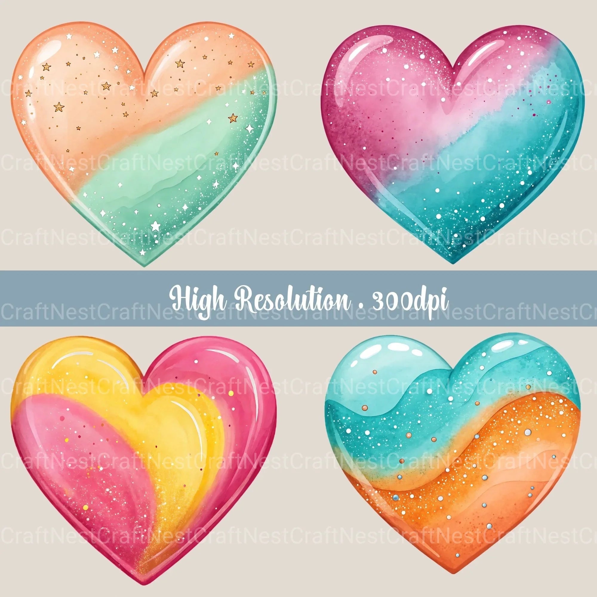 Glitter Hearts Clipart Bundle - CraftNest - Digital Crafting and Art
