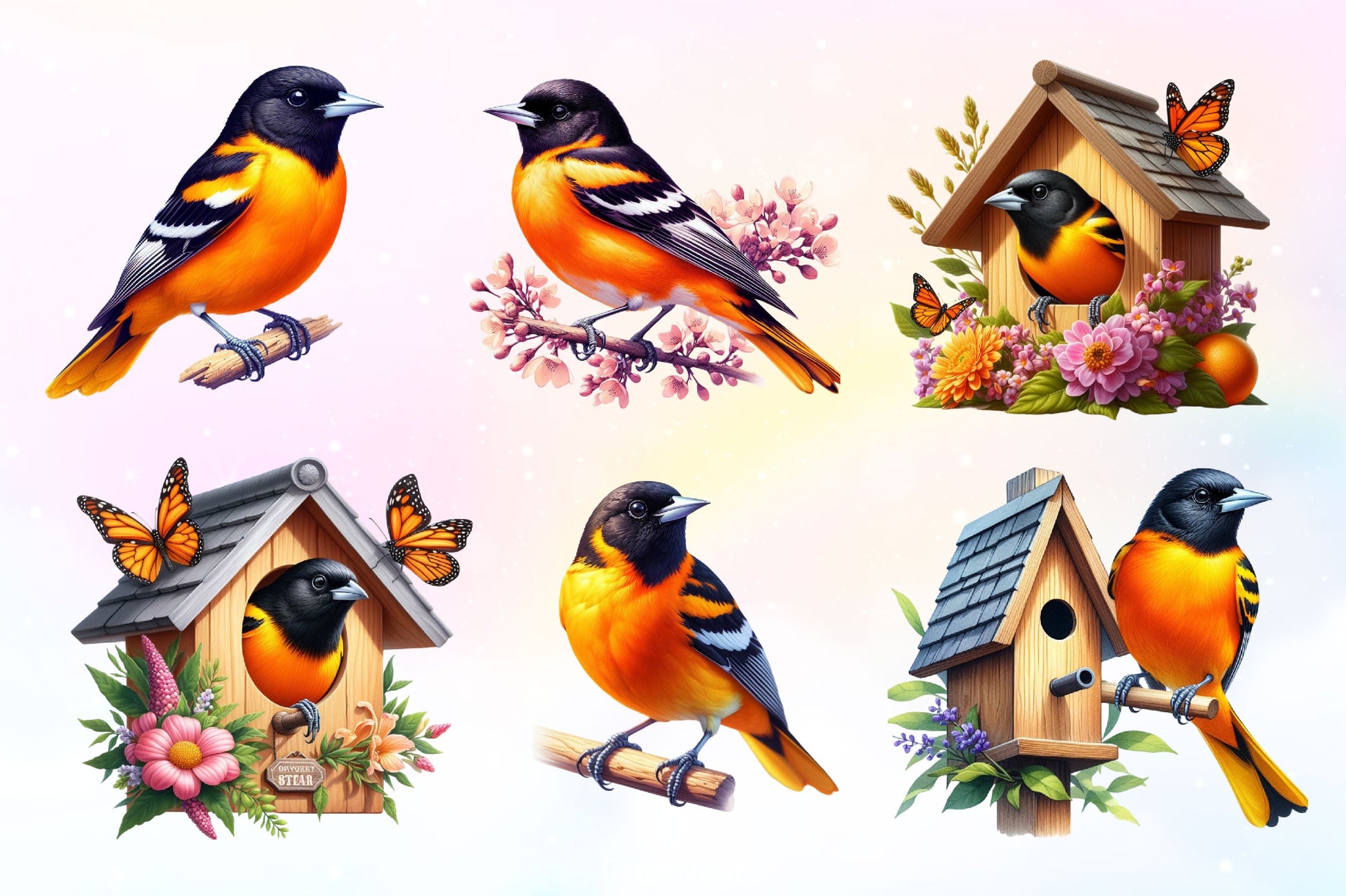 Baltimore Oriole Bird Clipart Bundle 2 - CraftNest - Digital Crafting and Art