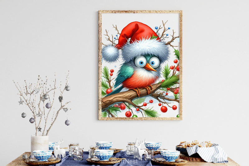 Christmas Funny Birds On Branch Clipart Bundle 2 - CraftNest - Digital Crafting and Art