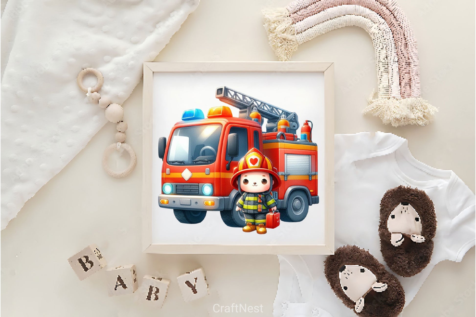 Cute Firefighters Fire Truck Clipart Bundle - CraftNest - Digital Crafting and Art