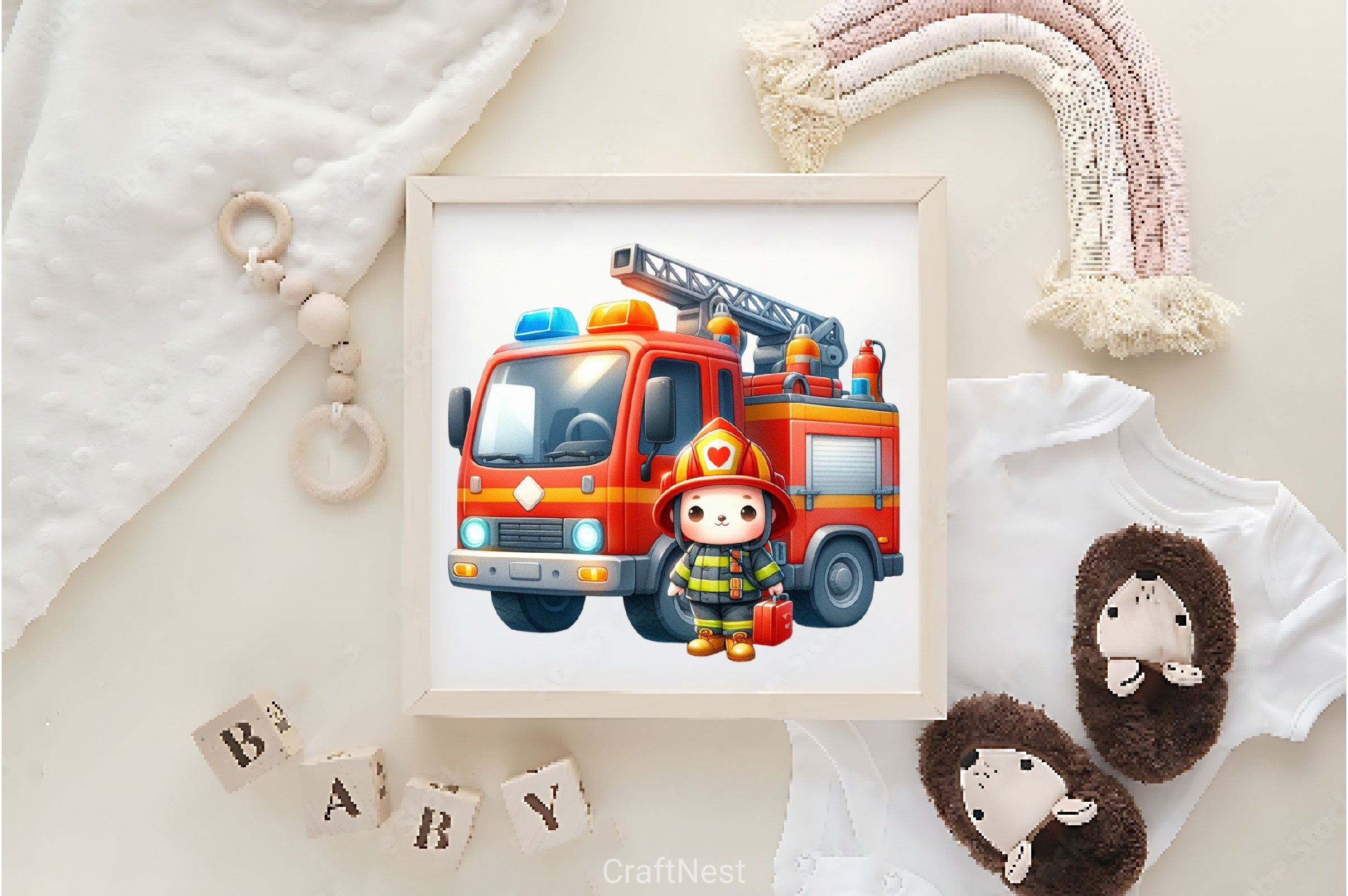 Cute Firefighters Fire Truck Clipart Bundle - CraftNest - Digital Crafting and Art