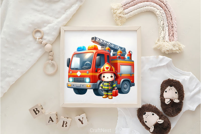 Cute Firefighters Fire Truck Clipart Bundle - CraftNest - Digital Crafting and Art