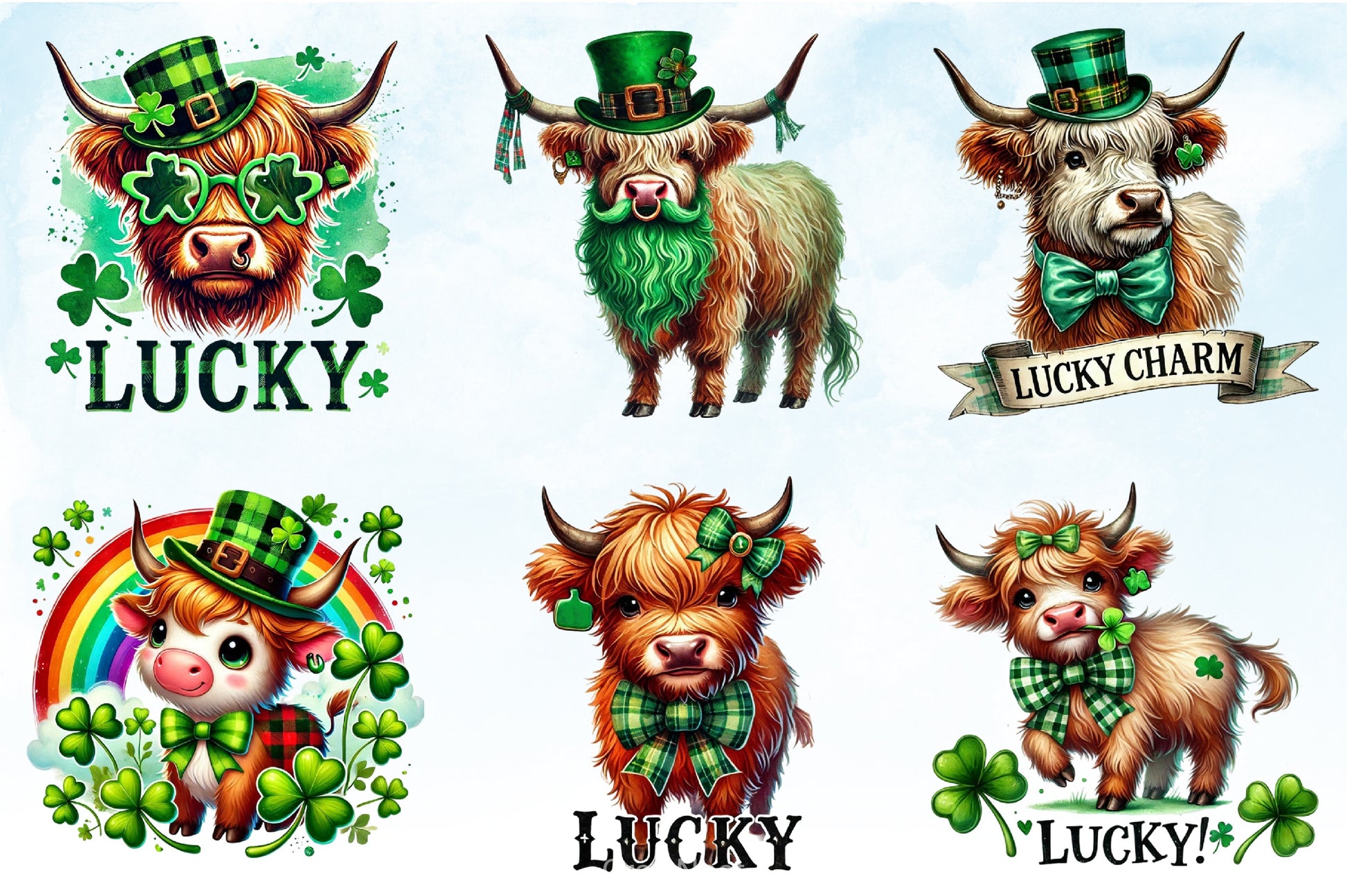 St Patrick's Day Highland Cow Clipart Bundle - CraftNest - Digital Crafting and Art