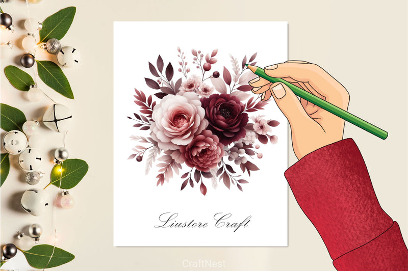 Burgundy Blush Floral Clipart Bundle - CraftNest - Digital Crafting and Art