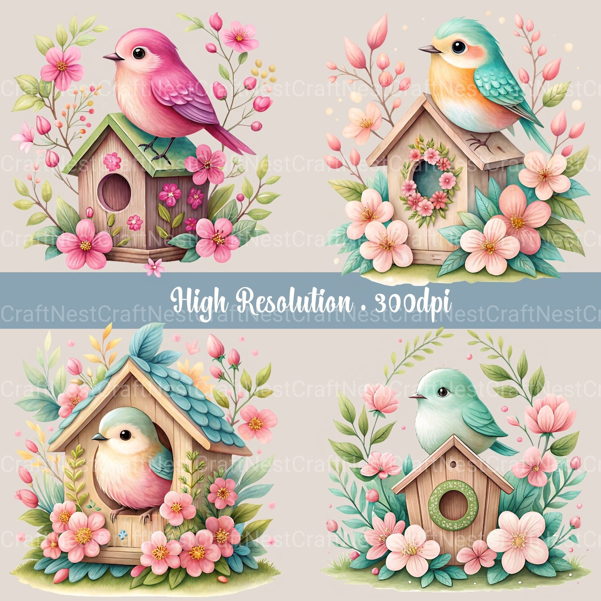 Birdhouse Floral Clipart Bundle - CraftNest - Digital Crafting and Art