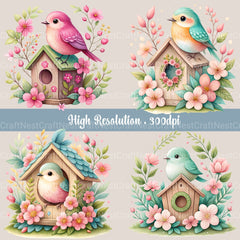 Birdhouse Floral Clipart Bundle - CraftNest - Digital Crafting and Art