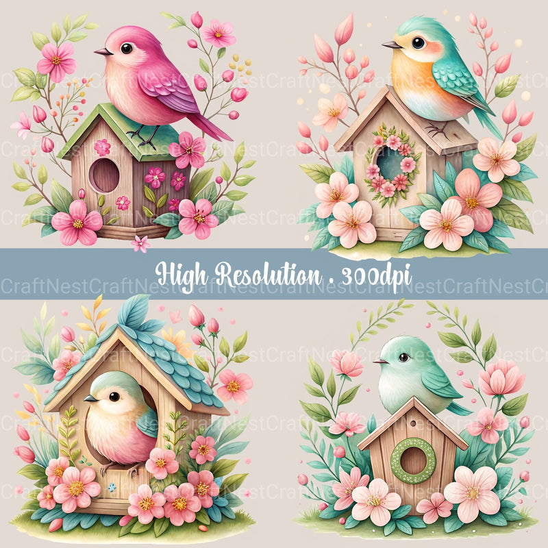 Birdhouse Floral Clipart Bundle - CraftNest - Digital Crafting and Art