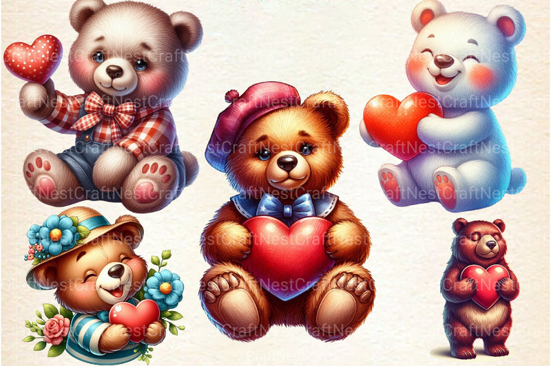 Valentine's Teddy Bear Clipart Bundle 1 - CraftNest - Digital Crafting and Art