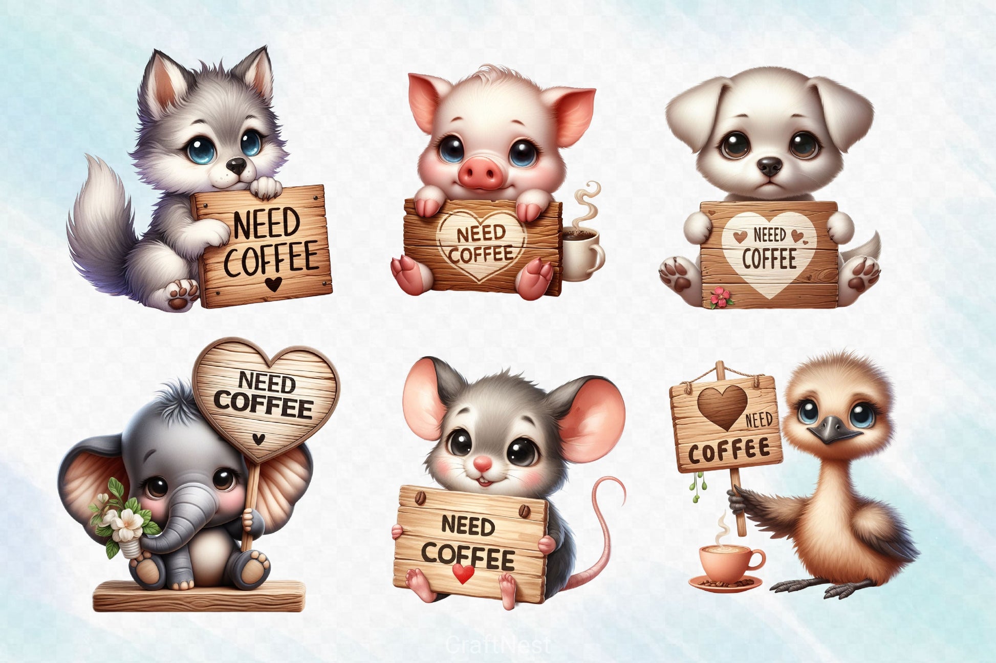 Cute Tired Animals Love Coffee Clipart Bundle - CraftNest - Digital Crafting and Art