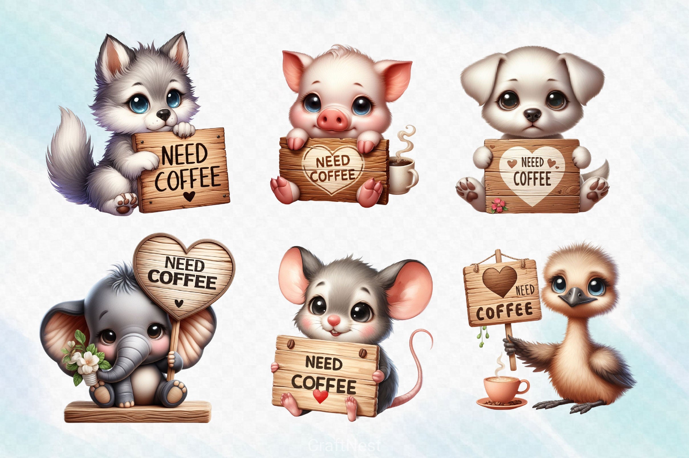 Cute Tired Animals Love Coffee Clipart Bundle - CraftNest - Digital Crafting and Art
