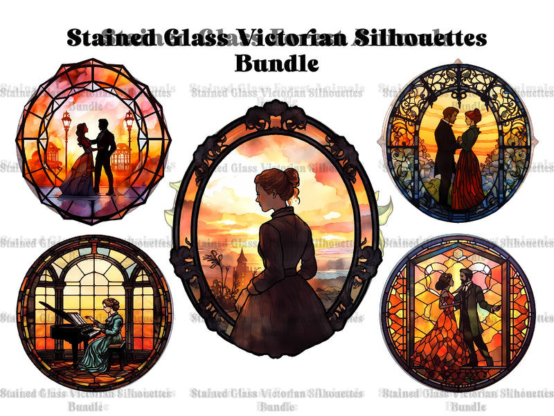 Stained Glass Victorian Silhouettes Clipart - CraftNest