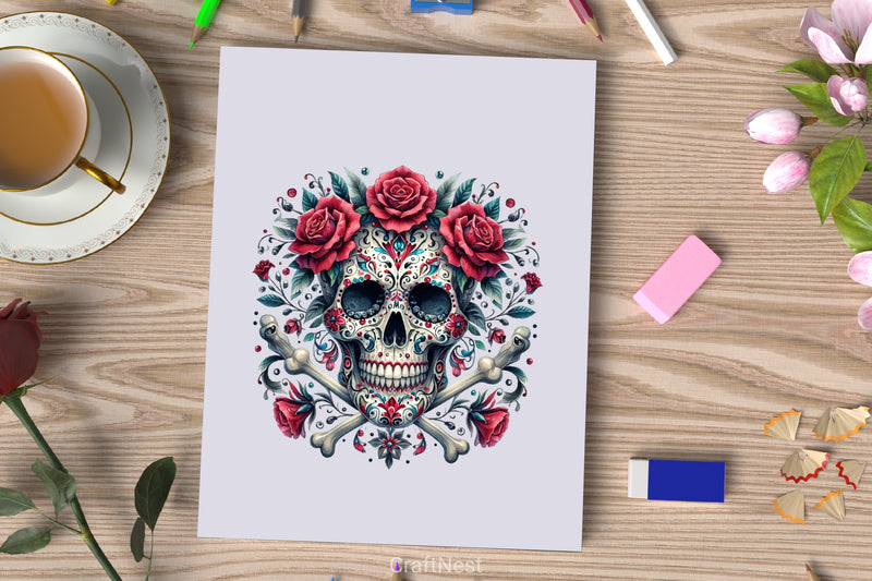 Skull Face Death Flower Clipart Bundle - CraftNest - Digital Crafting and Art