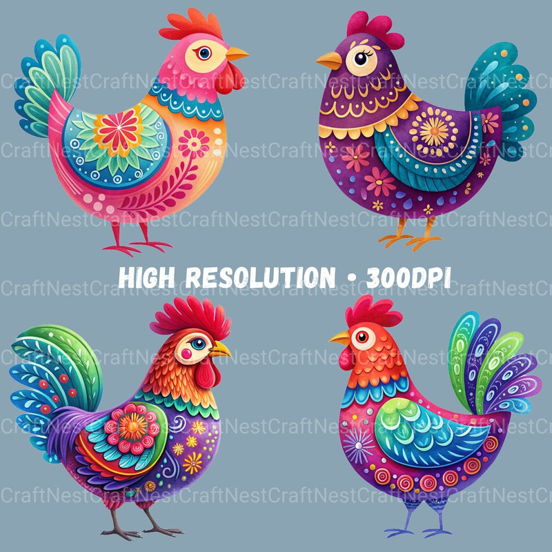 Mexico Inspired Chickens Clipart Bundle - CraftNest - Digital Crafting and Art