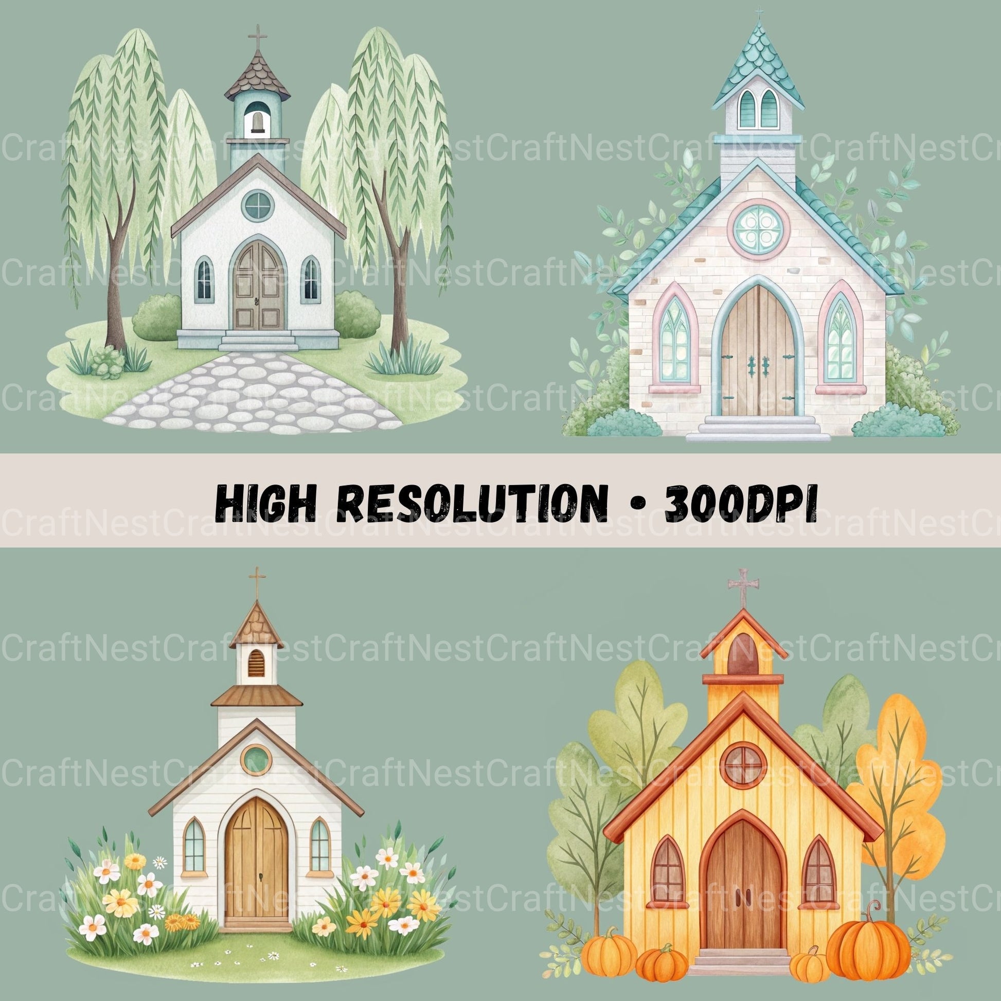 Countryside Churches Clipart Bundle - CraftNest - Digital Crafting and Art