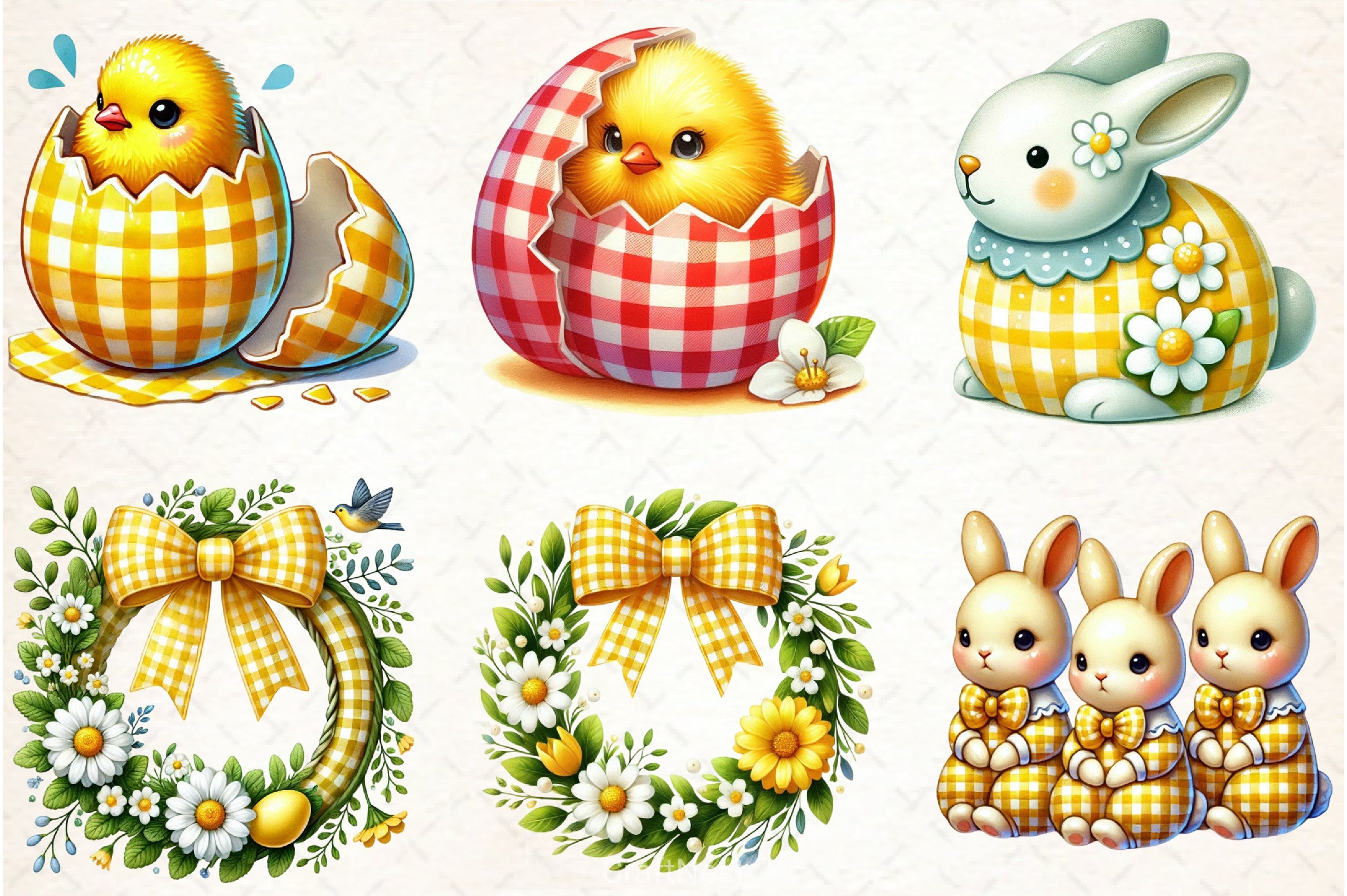 Yellow Easter Gingham Clipart Bundle - CraftNest - Digital Crafting and Art