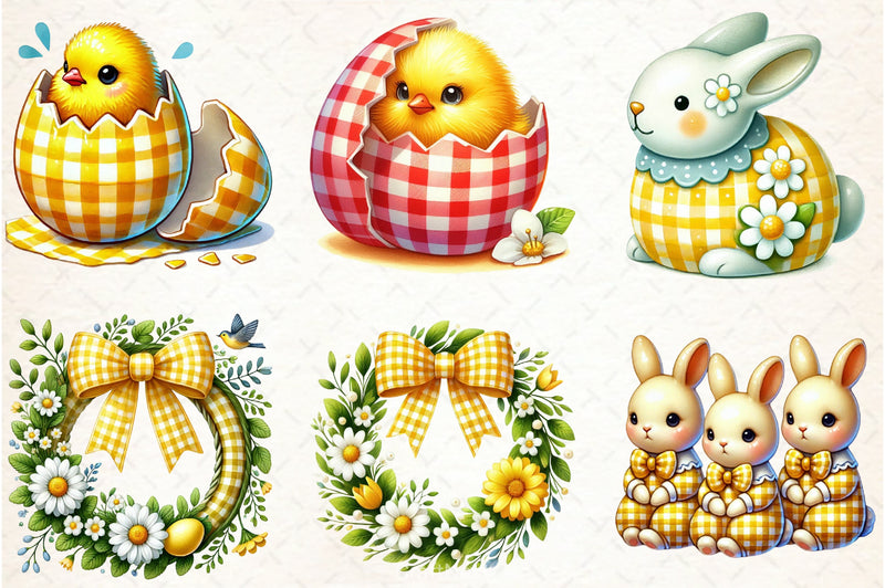 Yellow Easter Gingham Clipart Bundle - CraftNest - Digital Crafting and Art