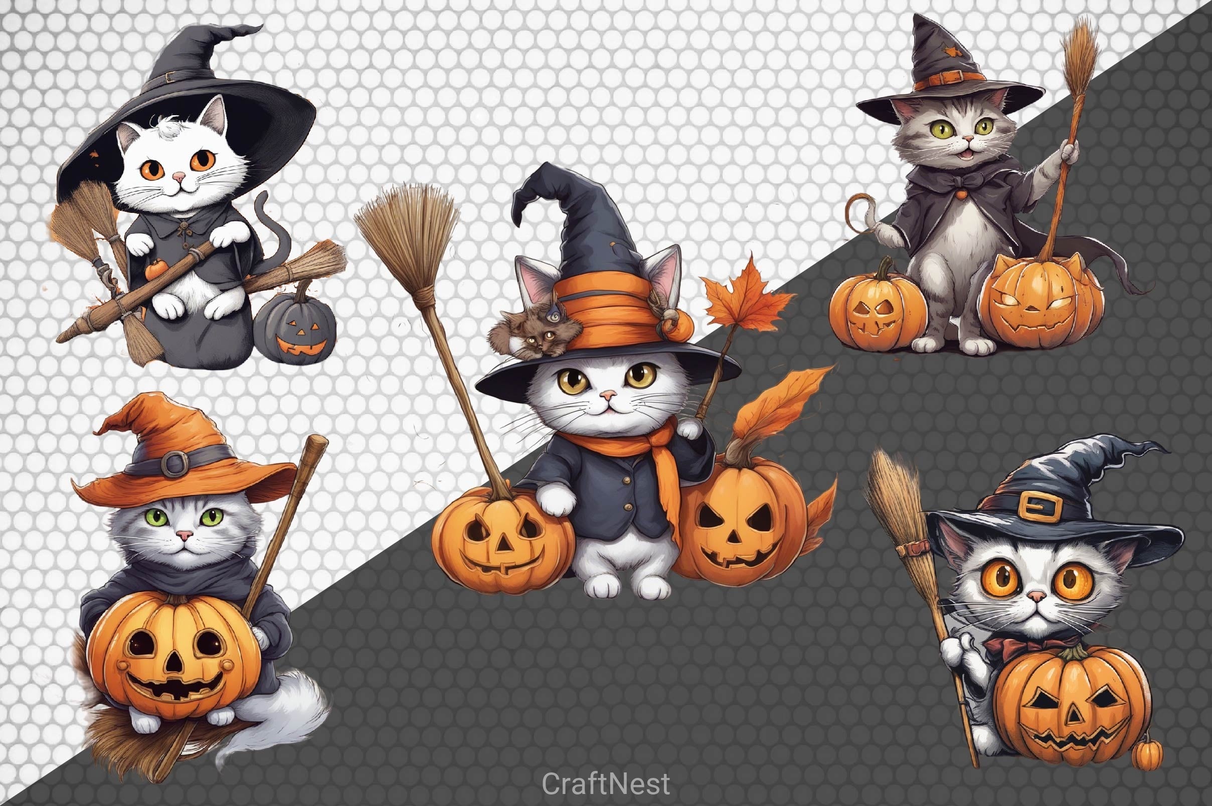 Halloween Cute Cat Clipart Bundle - CraftNest - Digital Crafting and Art