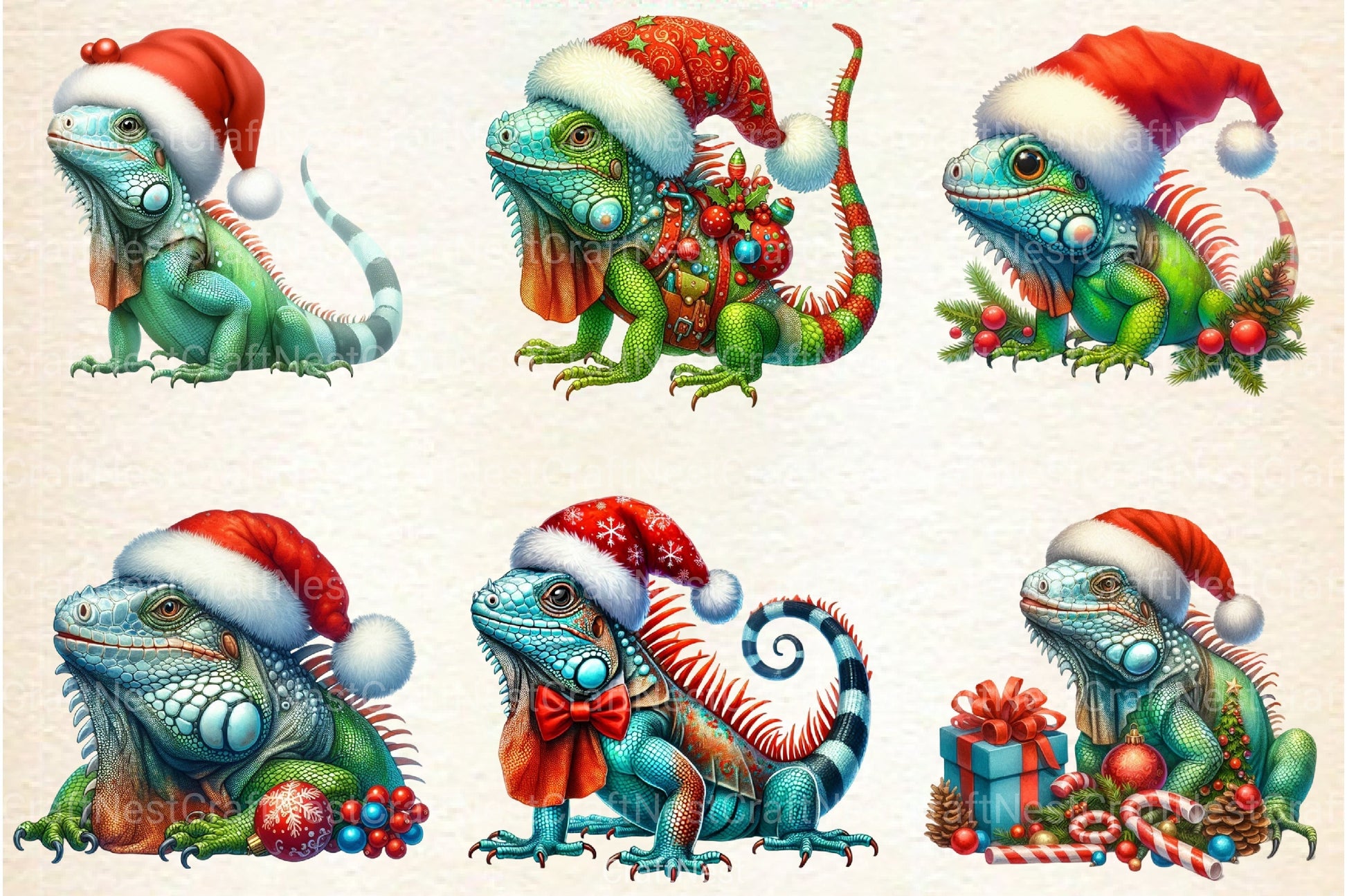 Christmas Iguana Clipart Bundle - CraftNest - Digital Crafting and Art