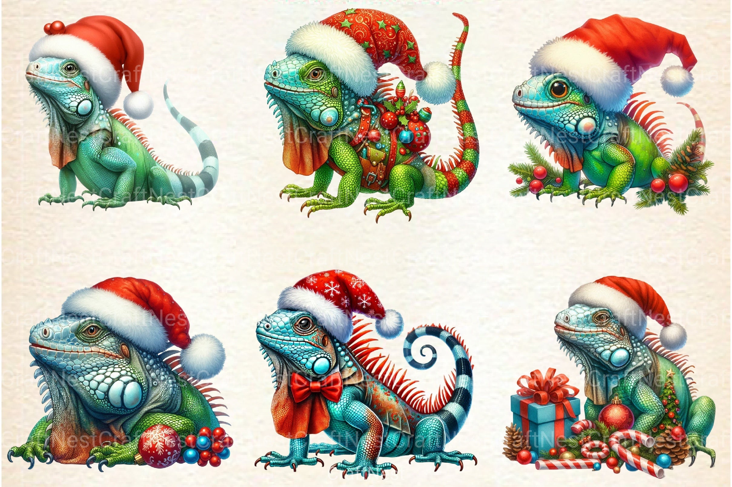Christmas Iguana Clipart Bundle - CraftNest - Digital Crafting and Art