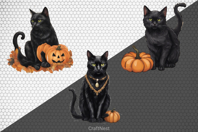 Halloween Black Cat Clipart Bundle 8 - CraftNest - Digital Crafting and Art